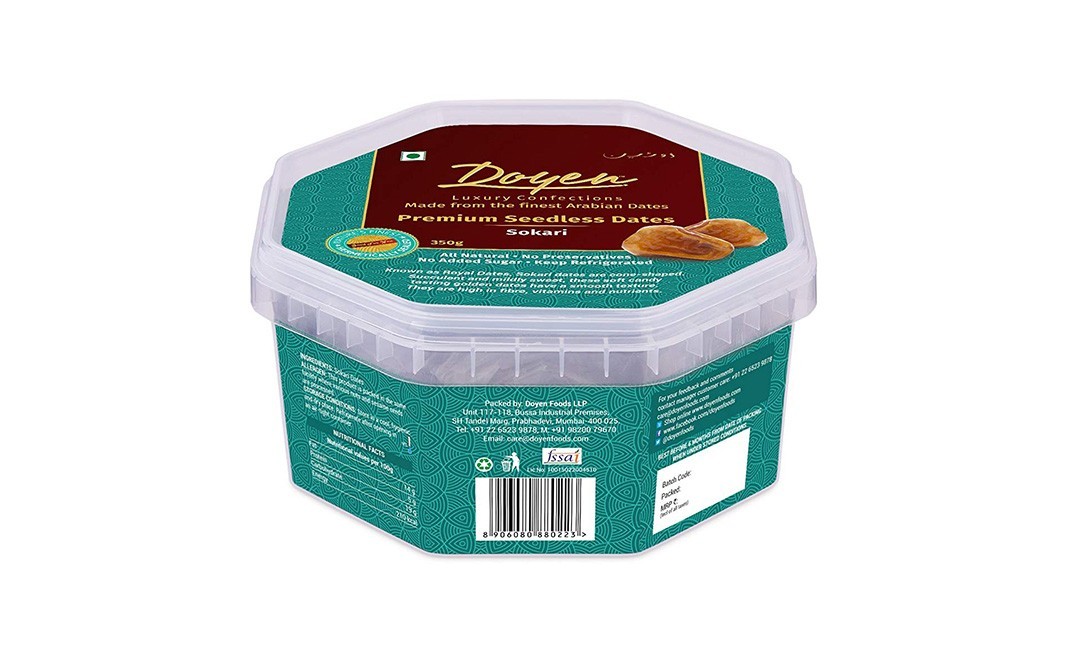 Doyen Premium Seedless Dates Sokari   Plastic Container  350 grams
